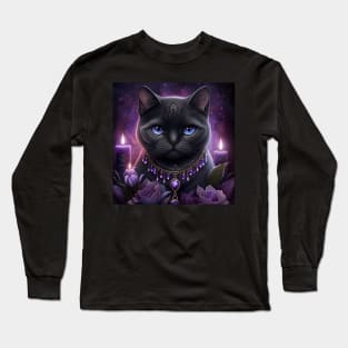 Witchy Black British Shorthair Cat Long Sleeve T-Shirt